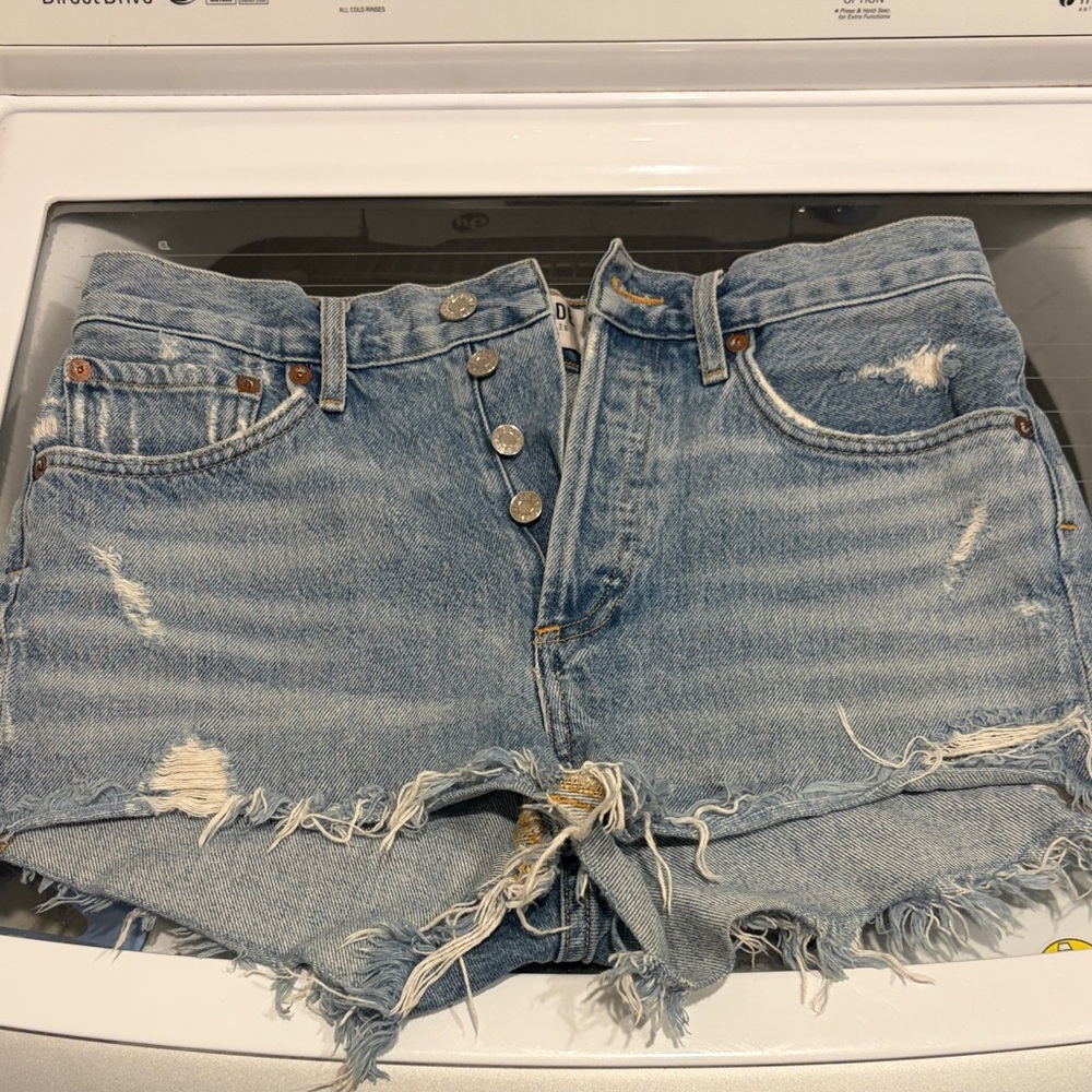 Agolde Light Blue Distressed Jean Shorts